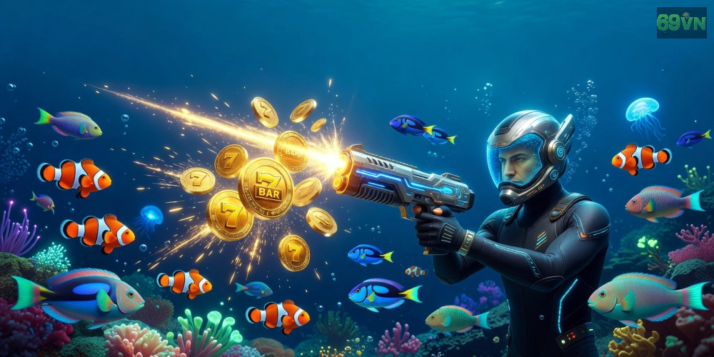 Minh họa khái niệm bắn cá nổ hũ 69vn với đồ họa sống động và jackpot hấp dẫn