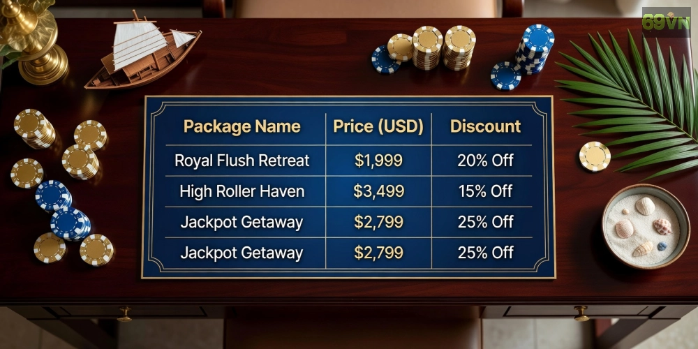 Bảng giá chi tiết các gói hotels with casinos 69vn cập nhật mới nhất năm 2025