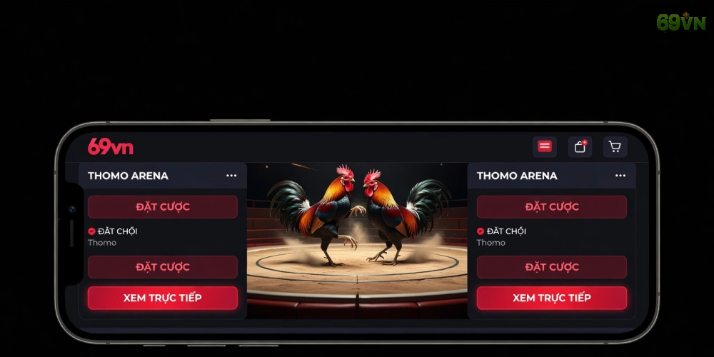 Minh họa giao diện xem đá gà trực tiếp trên nền tảng 69vn với chất lượng HD sắc nét