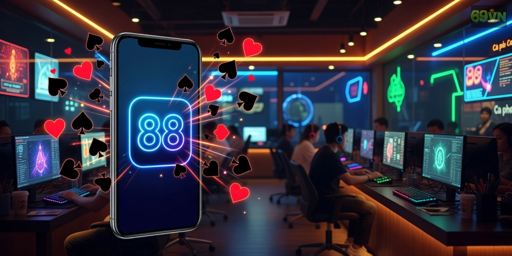Ứng dụng Go88 với màn hình chính đầy màu sắc và các game bài hấp dẫn